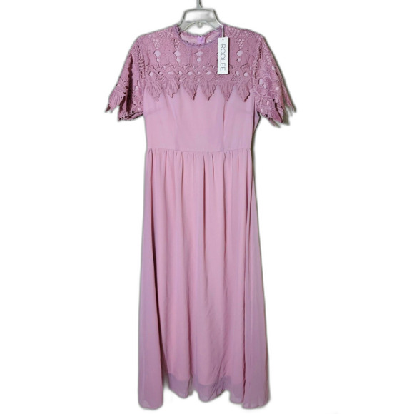 NWT Roolee Fiona Lace Pink Eyelet Maxi Dress Small Cottagecore Fairy Twee - Picture 1 of 9